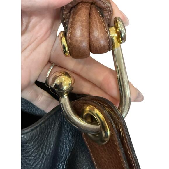 Valentino by Mario Valentino Handbag Black Brown Leather Shoulder Purse Slouchy - Picture 12 of 16